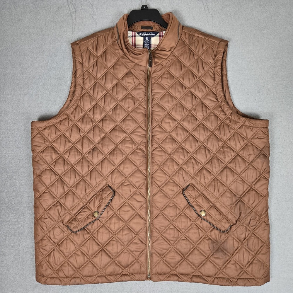 Brooks Brothers Vest Mens 3XL Brown Full Zip Quilted Primaloft Insulated Lined